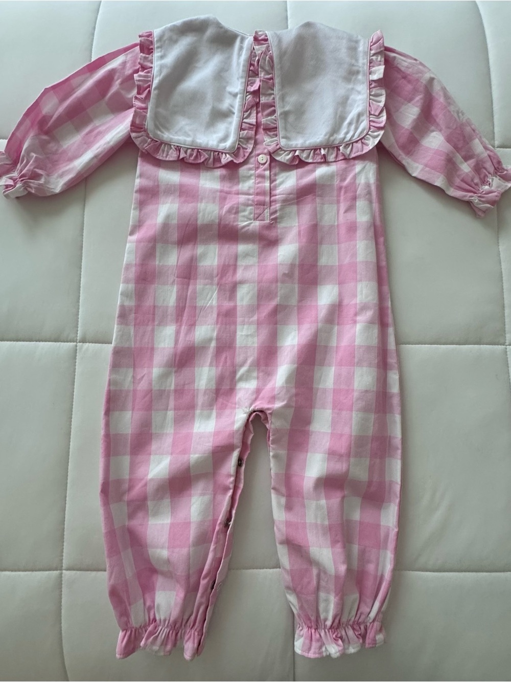Cecil & Lou Pink Gingham Embroidered Bib One-Piece Footie - Picture 2 of 12